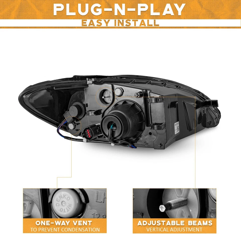 Pair Headlights Assembly Chrome For 2000-2007 Ford Taurus Headlamps w/o bulbs Foto 3 de 4