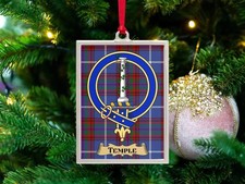 Temple Clan Crest Ornament: Tartan Background, Scottish Heritage, Family Pride