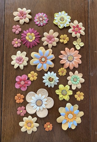 Handmade Paper Cloth Flower Embellishments Multicolor Scrapbooking Lot
