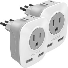 2 Pack Italy Travel Plug Adapter Type L   2 USB  2 USA Outlets Grounded for Ita