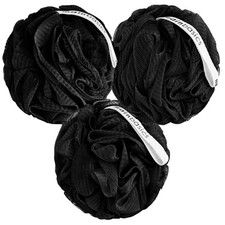 Shower Loofah Sponge Pouf Set of 3 Triple Black
