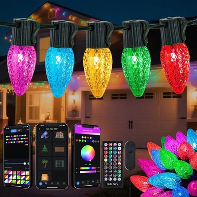 RGB C9 Christmas Lights Outdoor 99 ft, DIY Chasing Effects Smart APP Control