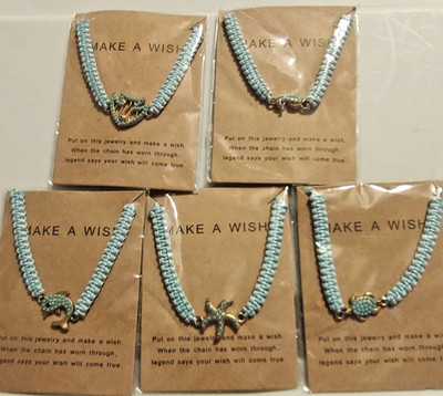 Make A Wish Turquois Beach Themed Bracelets- 5 Individually Wrapped 