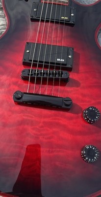 Customized electric guitar, red large flower caston, black EMG pickup