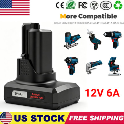 12V 6.0Ah Lithium-ion Battery For Bosch BAT411 BAT412 BAT414 GSR GDR GSB GWI