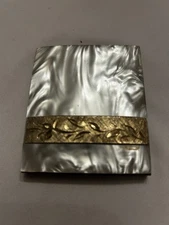 2"  Vintage MARHILL POWDER COMPACT Mother of Pearl Gold-tone w Mirror 1950s