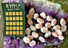 Rose Quartz Rune Stones for Divination Meditation Set of 25 Stones Velvet Pouch