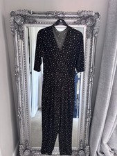 Kim&Co Women’s Khaki Green Brown Lip Print Jumpsuit Stretch 14 No Label