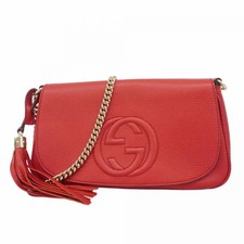 GUCCI Soho Leather Shoulder Bag Red Champagne Gold Hardware