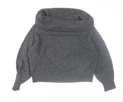 H&M Damenpullover grau Wasserfallausschnitt Langarm Größe 12