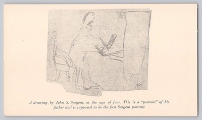 Art Postcard John Singer Sargent First Portrait Drawing of Father 3.25 x 5.5