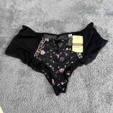 VTG NWT Boy Short Black Panty 9 L Lace Floral Embroidery Secret Treasures Nylon