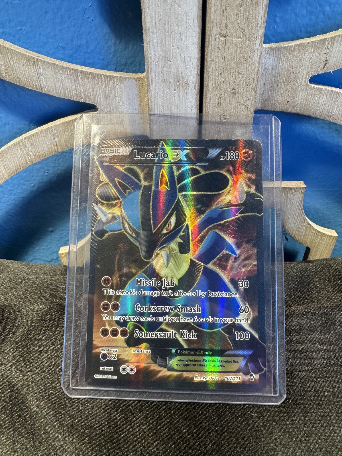 Pokemon Lucario EX Ultra Rare Full Art Holo Card 107/111 XY-Furious Fists