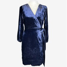 J. Crew Blue Velvet Wrap Dress Long Sleeve Dress  K0145  size 4