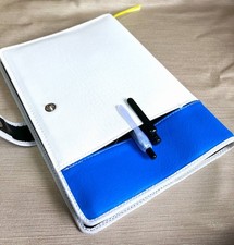 A6 SIze HobonIChi Techo cover with cover pocket SynthetIC leather  White/Blue