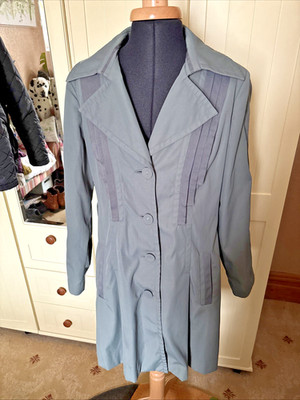 JASPER CONRAN Ladies Mid Length Trench Coat Size 14 Green Lined Single Breasted