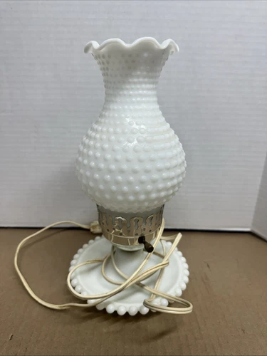 Vintage Hobnail Milk Glass Hurricane Table Lamps Bordour Light
