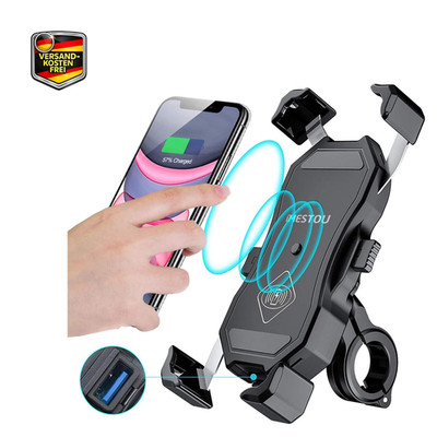 Motorrad Handyhalterung Qi 15W USB Quick Charge 3.0 Lenker Rückspiegel