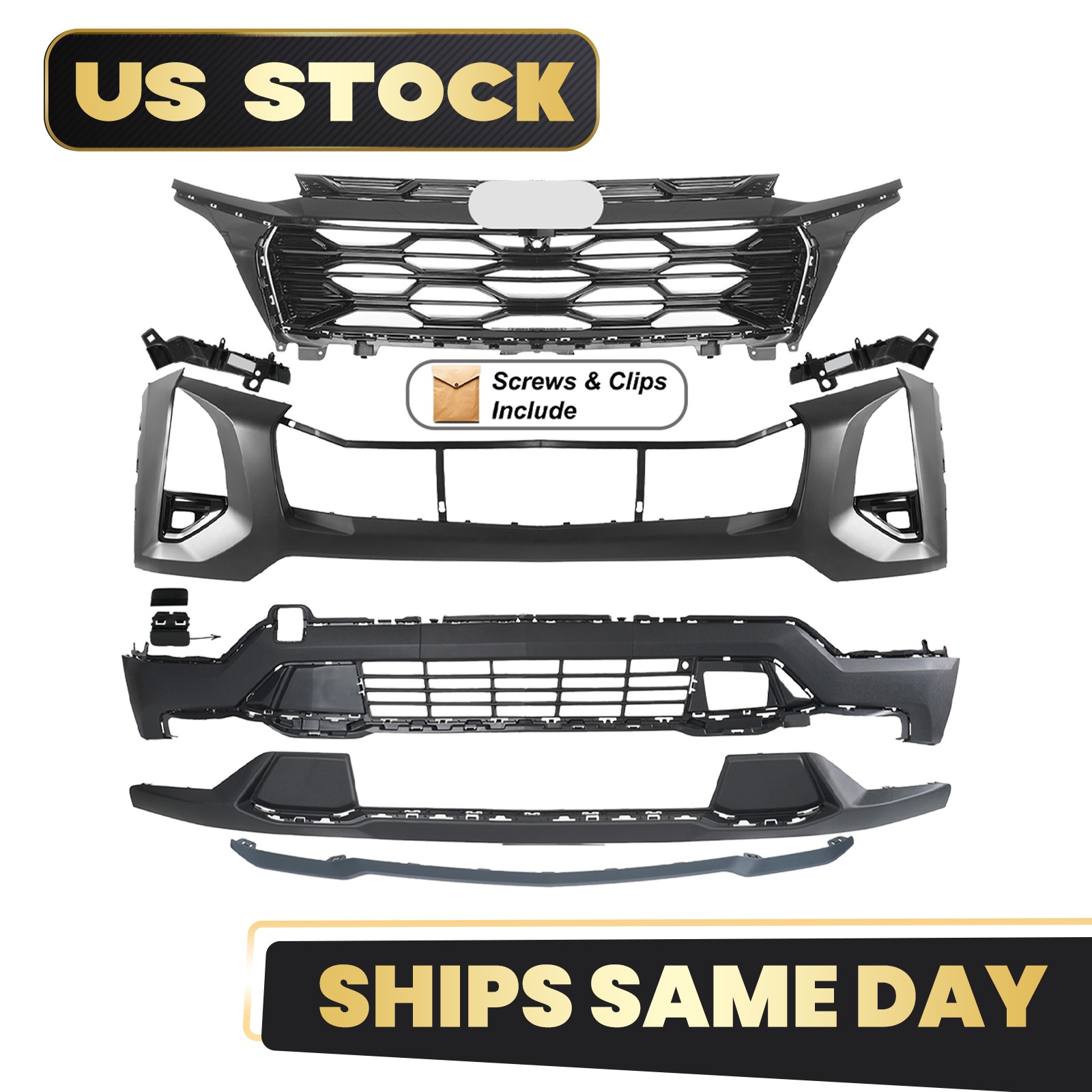 Front Bumper Cover Grille Assembly Grill Kit For 2025-2026 Chevy Equinox RS 9pcs