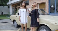 Women's Summer Dress Beach Slash Neck Short Sleeve Green Lace Boho Style Medium