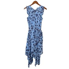 Eliza J Dress Blue Floral Sleeveless Handkerchief Hem Midi Women's 4