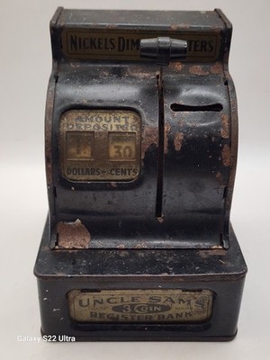 Antique/Vintage Uncle Sam s Register Bank, Metal (3) Coin Bank 1920s-1930s
