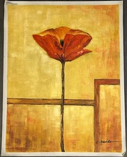 Hand-Painted Oil Painting on Canvas Paper 35x27. "Abstract Poppy"