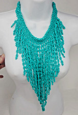 Jewelry Necklace Bib Statement Fringe Beaded Turquoise Handmade