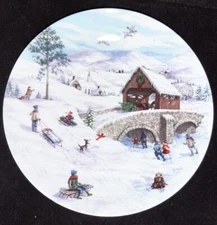 Lenox American Christmas THE SKATING POND Salad Dessert Plate 2002