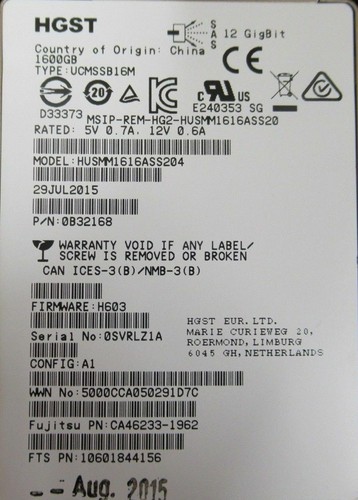 Fujitsu Eternus DX100/200 S3 SSD MLC 2.5 1.6TB CA07670-E753 FTS: ETFSCH-L - Afbeelding 7 van 8
