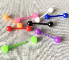 8pc Value Pack Solid Color UV Tongue Rings 14g Tounge Body Jewelry No Metal