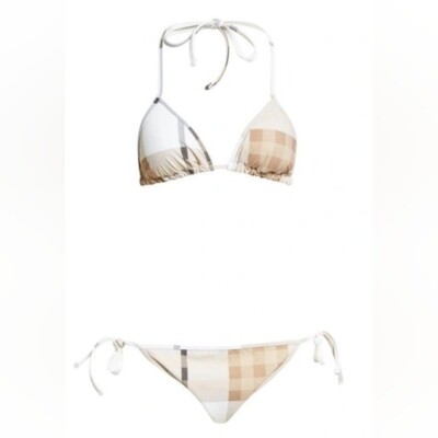 Burberry Cobb Check Two-Piece Bikini Swimsuit in Frosted White Ip