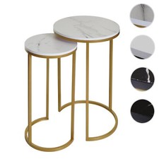 2er-Set Beistelltisch HWC-K46, Nachttisch Loungetisch, Marmor-Optik MDF