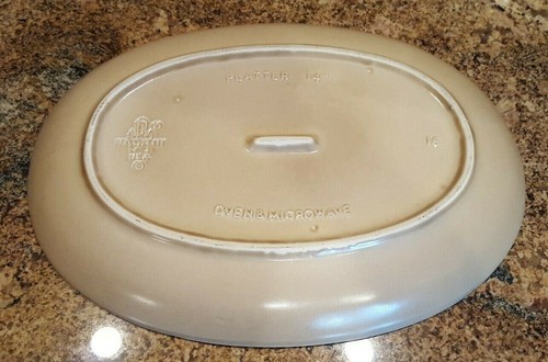 Vintage Pfaltzgraff Folk Art Tan Blue Stoneware 14" Serving Platter: Made in USA - Picture 2 of 8