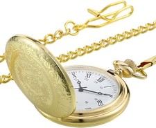 Vintage Gold Pocket Watch Steel Men's Watch With 14.57 inches Chain Golden Color