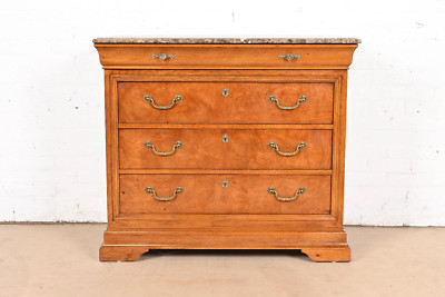 Thomasville French Louis Philippe Burl Wood Marble Top Four-Drawer Dresser Chest