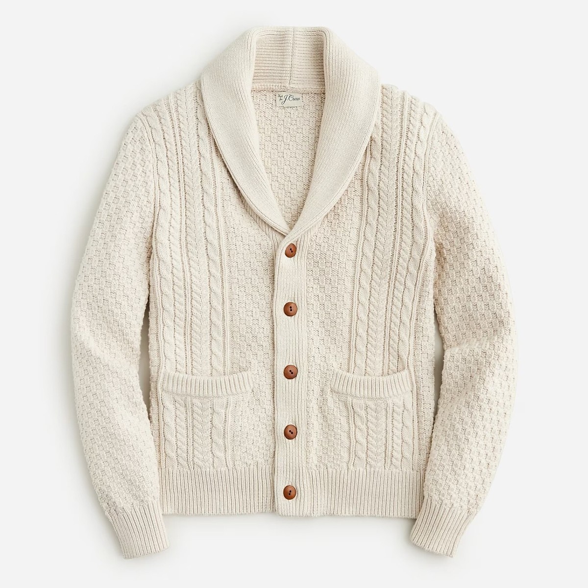 J. CREW Mens Heritage Cable Knit Shawl Collar Cardigan Sweater
