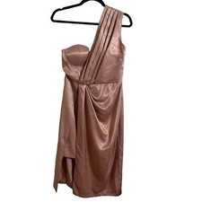 NWT boohoo Occasion One Shoulder Drape Mini Dress Champagne Pink Satin Size 6 S