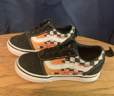 Toodler VANS size 7, Black & White checkered with flames, lace up shoes