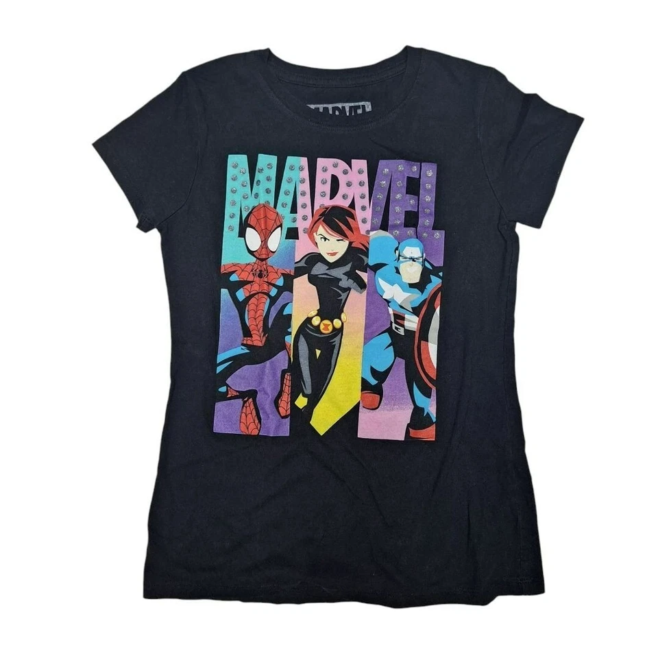 Camiseta Marvel Super Hero preta rosa meninas grande 10 12 Spiderman - Imagem 4 de 4