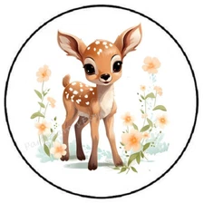 BEAUTIFUL DEER FAWN WITH FLOWERS ENVELOPE SEALS LABELS STICKERS PARTY FAVORS