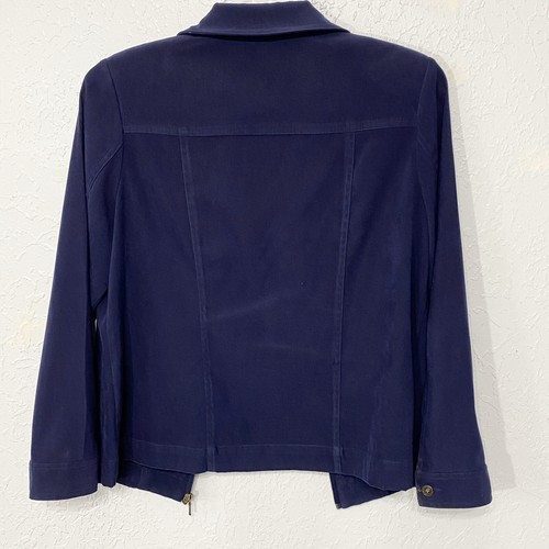 Allison Daley Womens Jacket Navy Blue Sz 10 Zip Up Faux Suede Ribbed Knit - Picture 7 of 9