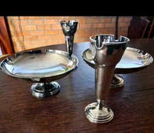 MAPPIN & WEBB 4 Pc SET Silver Triple Prince's Plate 2 Compotes 2 Vases RARE