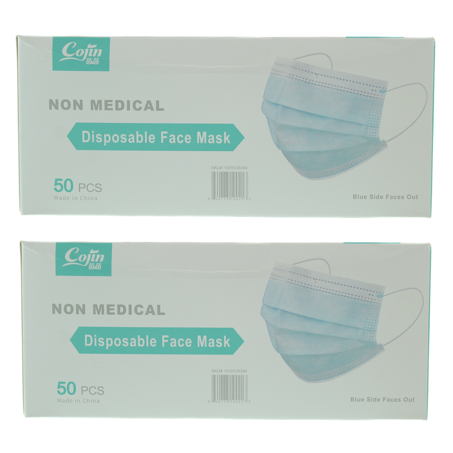 Cojin Disposable Face Masks, Non Medical, Face Cover Protection, 100