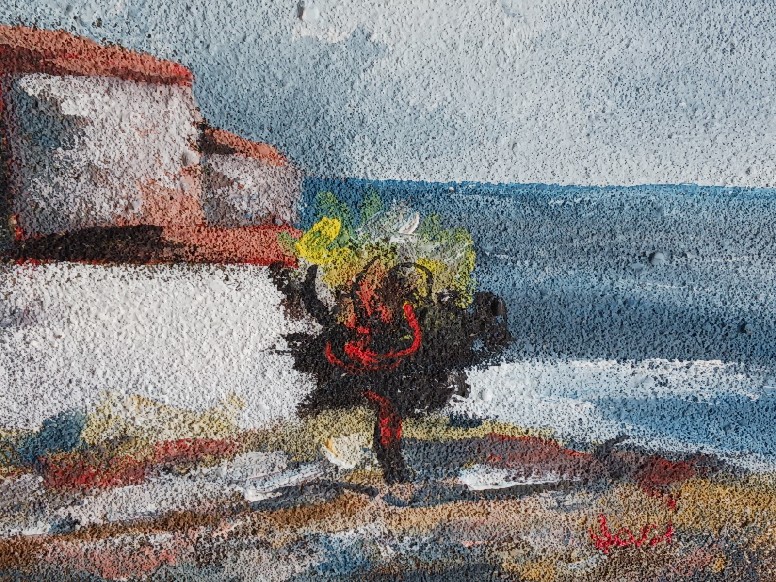 Vintage Signed paintings Italy Greece Mediterranean White Cottages  signed