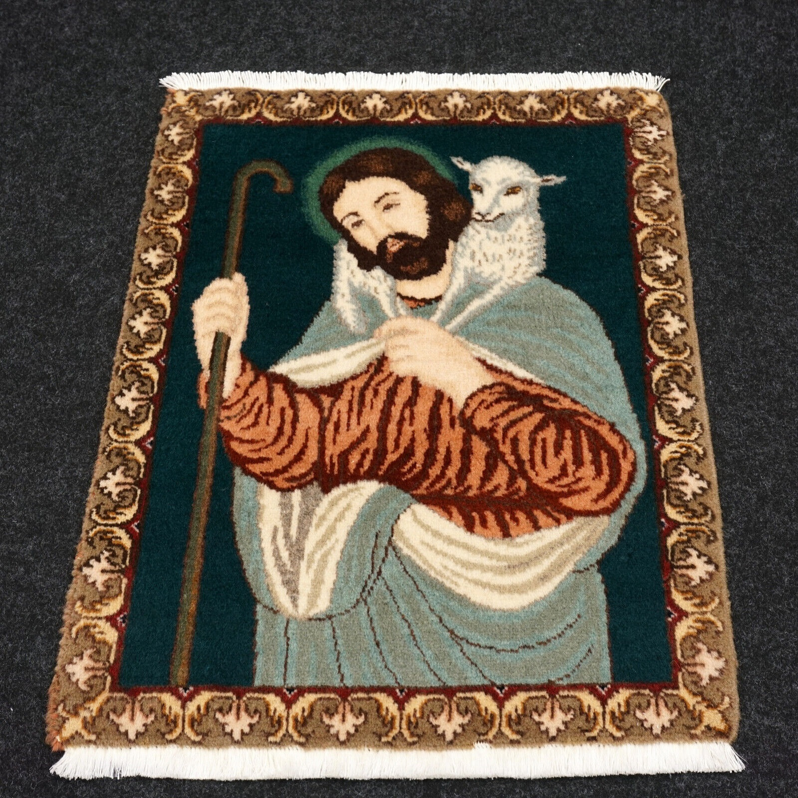 Orient Teppich Täbriz 60 x 45 cm Jesus Christus Der Gute Hirte Perserteppich Rug