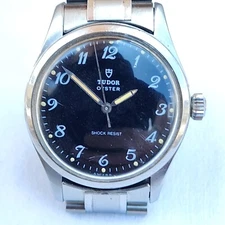 Vintage Tudor Oyster Shock Resist Manual Winding Men's 34mm Black Dial Watch 