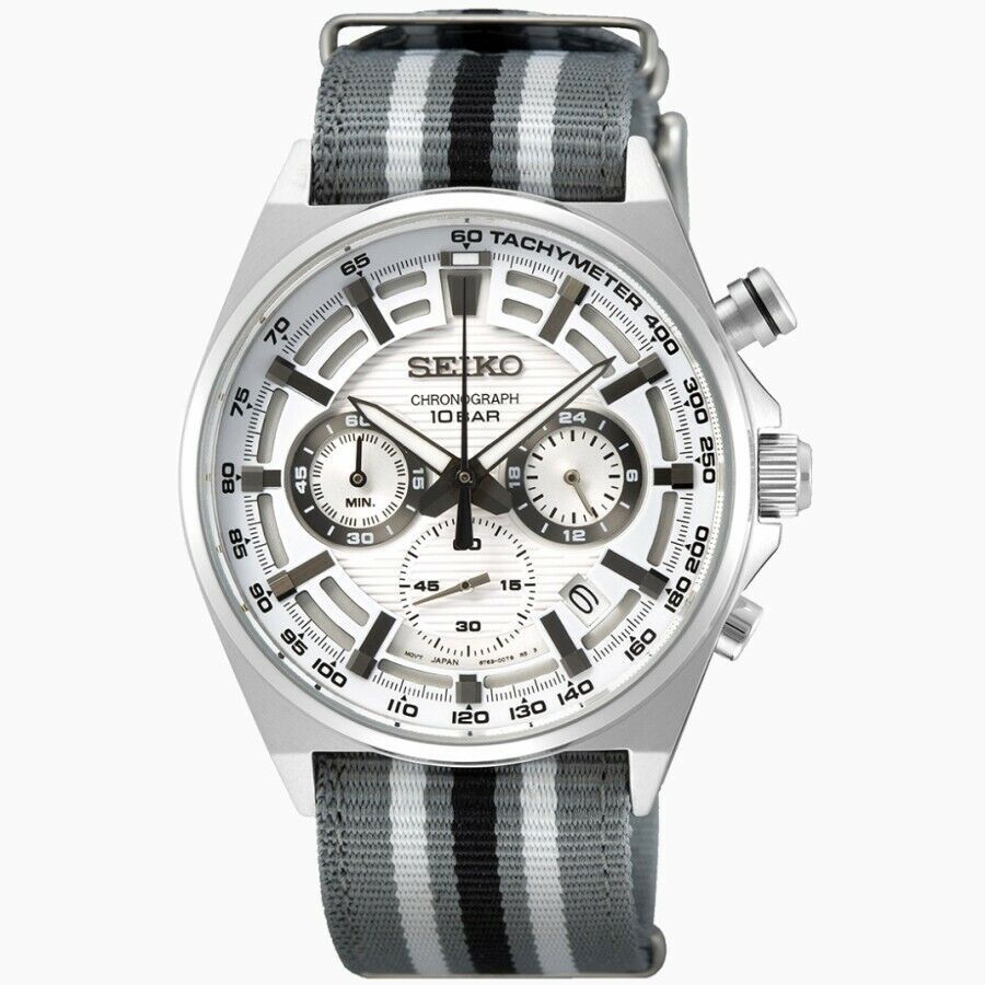 Seiko Chronograph SSB401P1 White Dial Nylon Strap Watch for Men