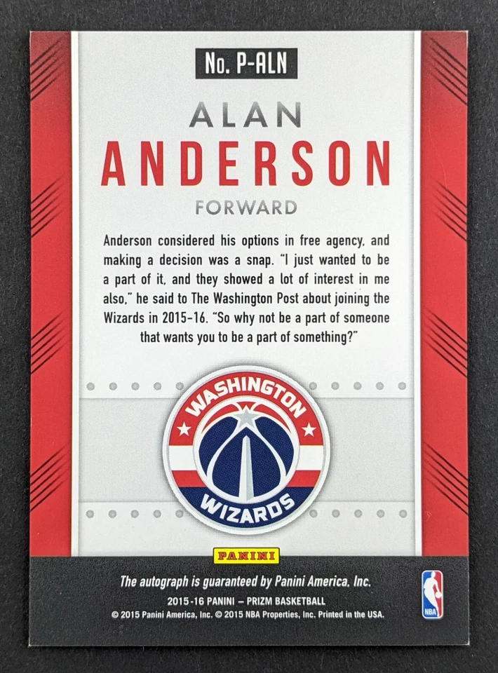 2015-16 Panini Prizm Autographs #P-ALN Alan Anderson AUTO - Image 2 of 2