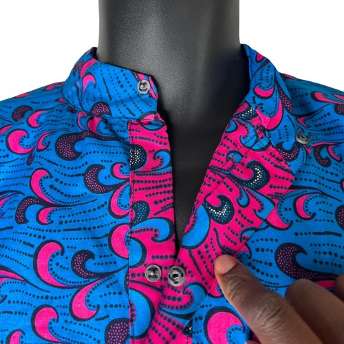 Pink and Blue Ankara Print African Men Top/ Shirt - 第 7/7 張圖片